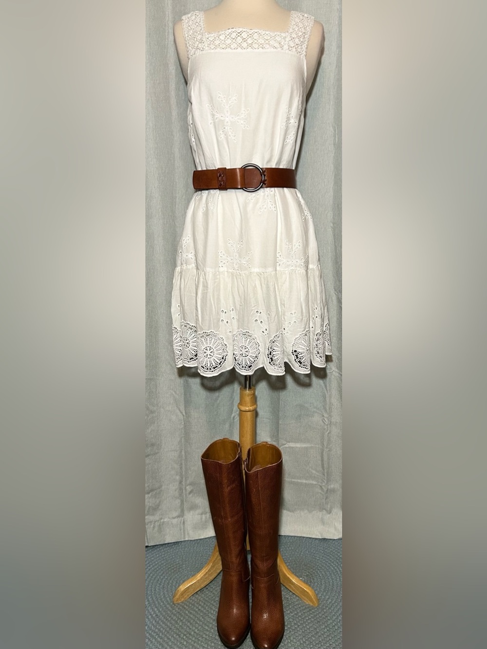 LOFT White Eyelet Midi Dress with Crochet Straps - Picture 12 of 12